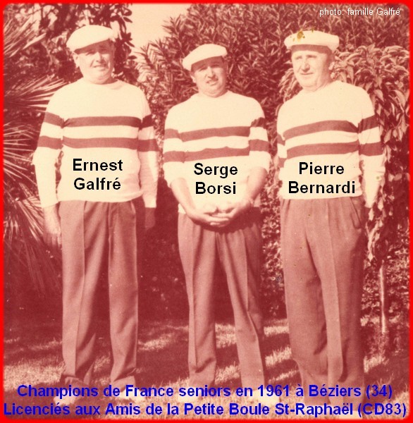 les champions de France pétanque seniors triplettes 1961