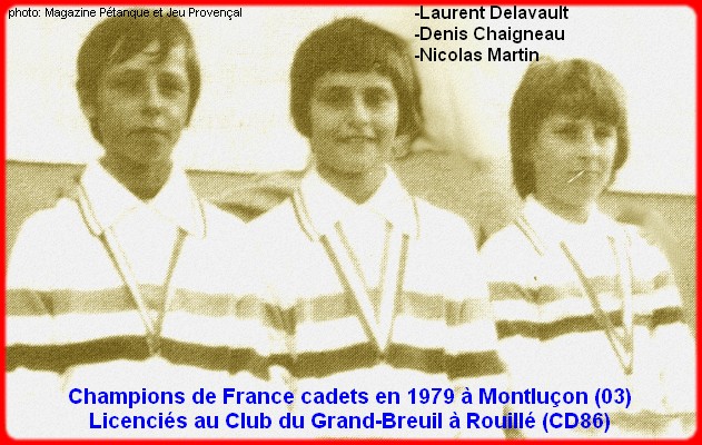 Champions de France pétanque triplettes cadets en 1979