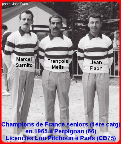 champions de France triplettes seniors pétanque 1965