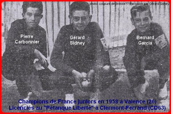 Champions de France pétanque juniors triplettes en 1958
