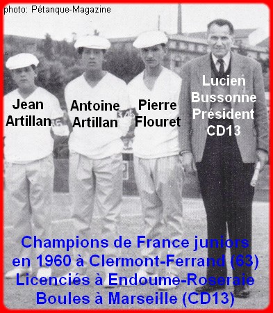 Champions de France triplettes juniors pétanque en 1960