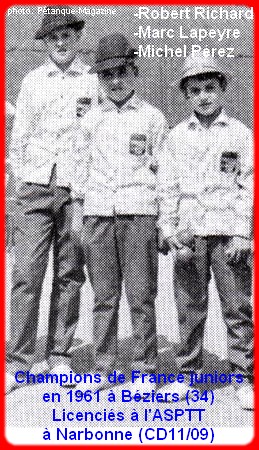 Champions de France pétanque juniors triplettes en 1961