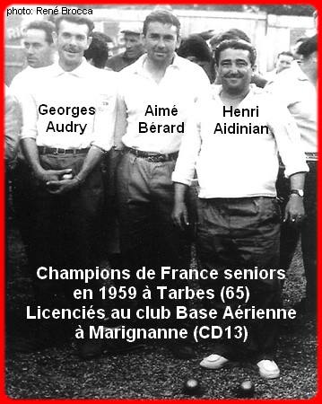 les champions de France pétanque seniors triplettes 1ère catg 1959