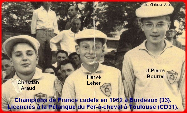 Champions de France pétanque cadets triplettes en 1962