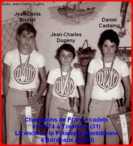 Champions de France pétanque triplettes cadets en 1974