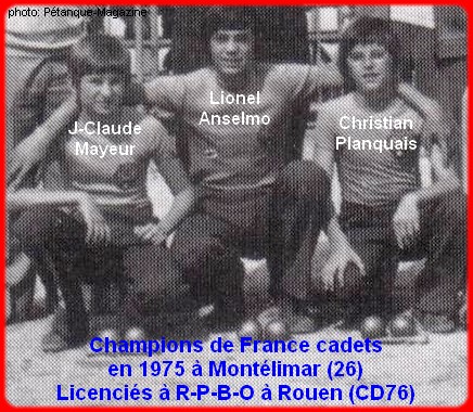 Champions de France pétanque triplettes cadets en 1975