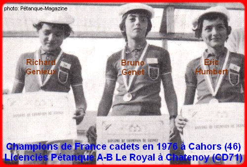 Champions de France pétanque cadets triplettes en 1976