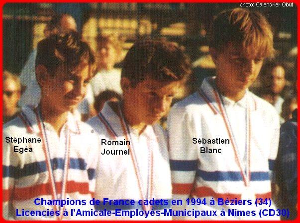 Champions de France pétanque cadets en 1994 à Béziers