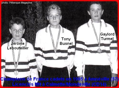 Champions de France pétanque triplettes cadets en 1995 à Amnéville