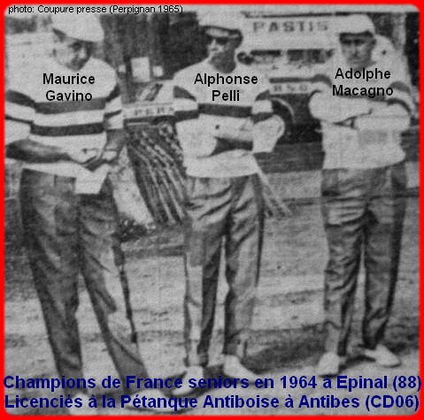 les champions de France pétanque seniors triplettes 1964