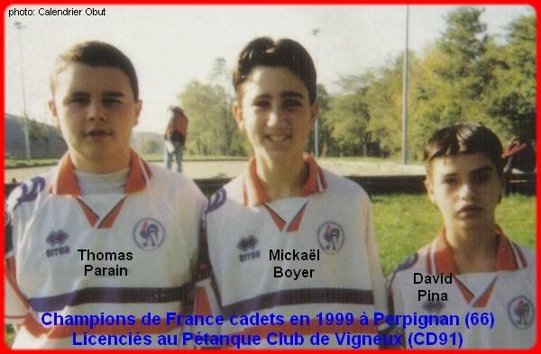 Champions de France pétanque triplettes cadets, en 1999 à Perpignan
