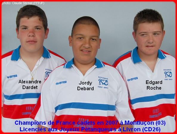 Champions de France pétanque triplettes en 2007 à Montluçon