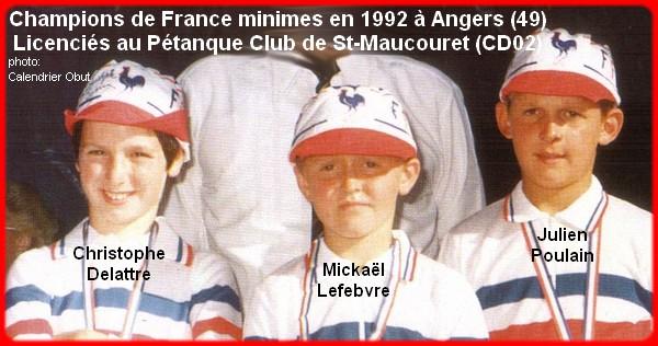 Champions de France pétanque triplettes minimes, en 1992 à Angers