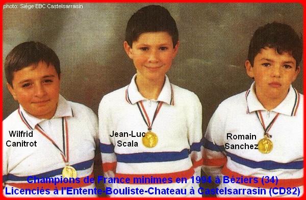 Champions de France pétanque minimes en 1994 à Béziers