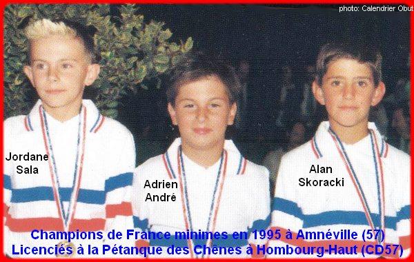 Champions de France pétanque triplettes minimes en 1995 à Amnéville