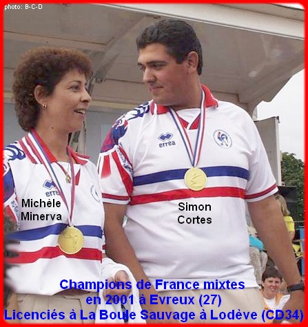 champions de France pétanque mixte doublettes en 2001