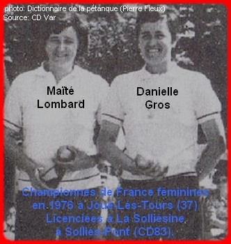 Les championnes de France pétanque doublettes féminines en 1976
