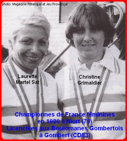 Championnes de France pétanque doublettes féminines en 1980