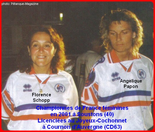 Championnes de France pétanque doublettes féminines en 2001
