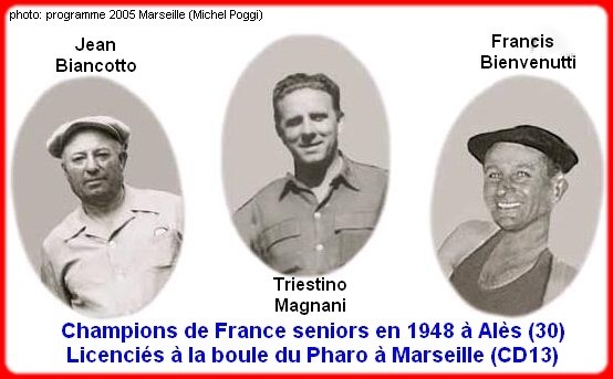 Les champions de France pétanque triplettes en 1948