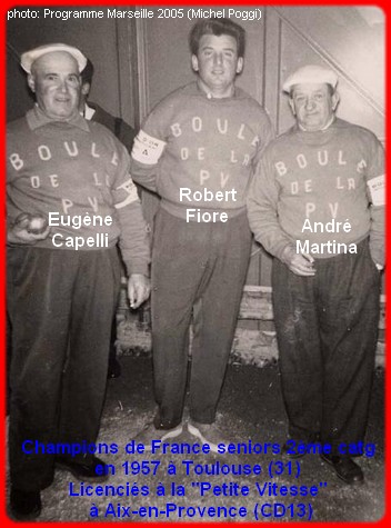 les champions de France pétanque seniors triplettes 2ème catg 1957