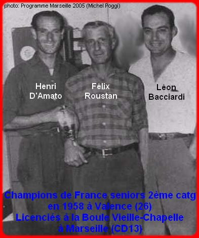 les champions de France pétanque seniors triplettes 2ème catg 1958