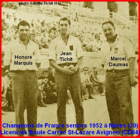 Les champions de France pétanque seniors triplettes 1952