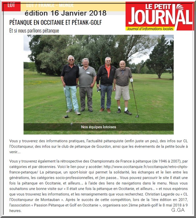 Petit journal Lot Pétank-Golf 2018